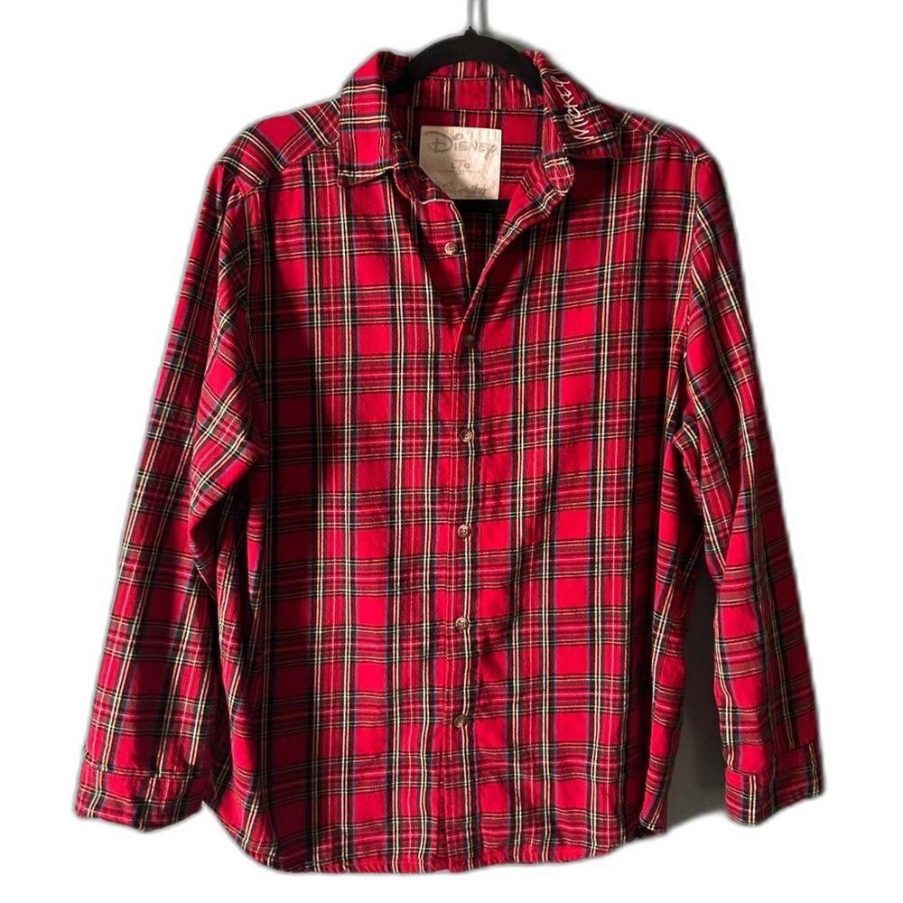 Disney women's long sleeve red plaid shirt with Mickey Mouse back graphic large